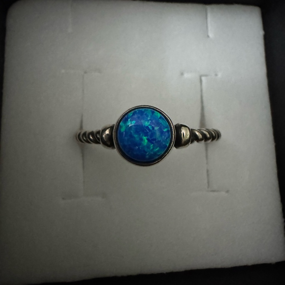 Silver Blue Fire Opal Ring